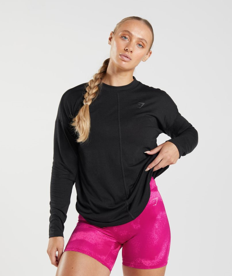 Women\'s Gymshark GS Power Long Sleeve T-Shirts Black | CA A37816